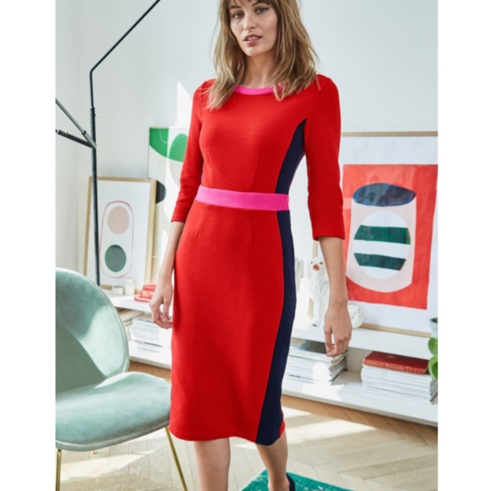 Boden Red and Pink Colorblock Dress